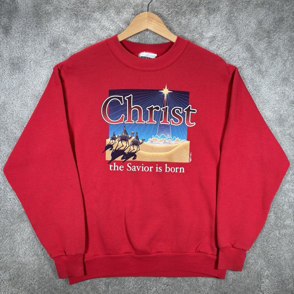 Vintage Christ Christan Sweatshirt Men S Crewneck Red Religion God Jesus Lee 90s